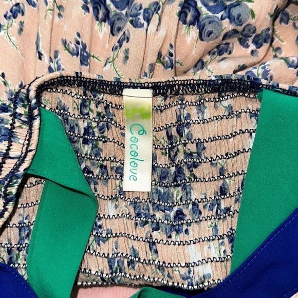 CocoLove flowy fun dress size small rose pink, blue and green w floral scrolls - Picture 2 of 10